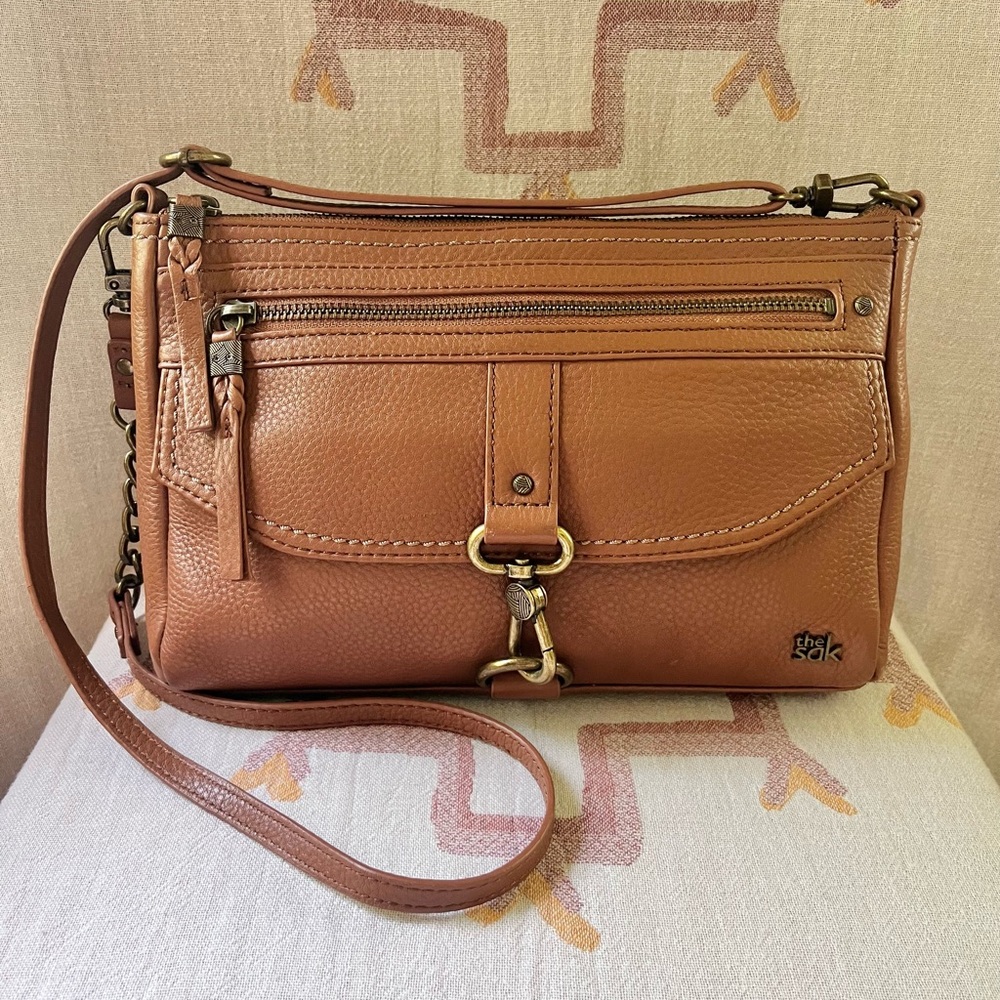 The Sak Tan Crossbody Bag with Adjustable Strap and Metal Hardware